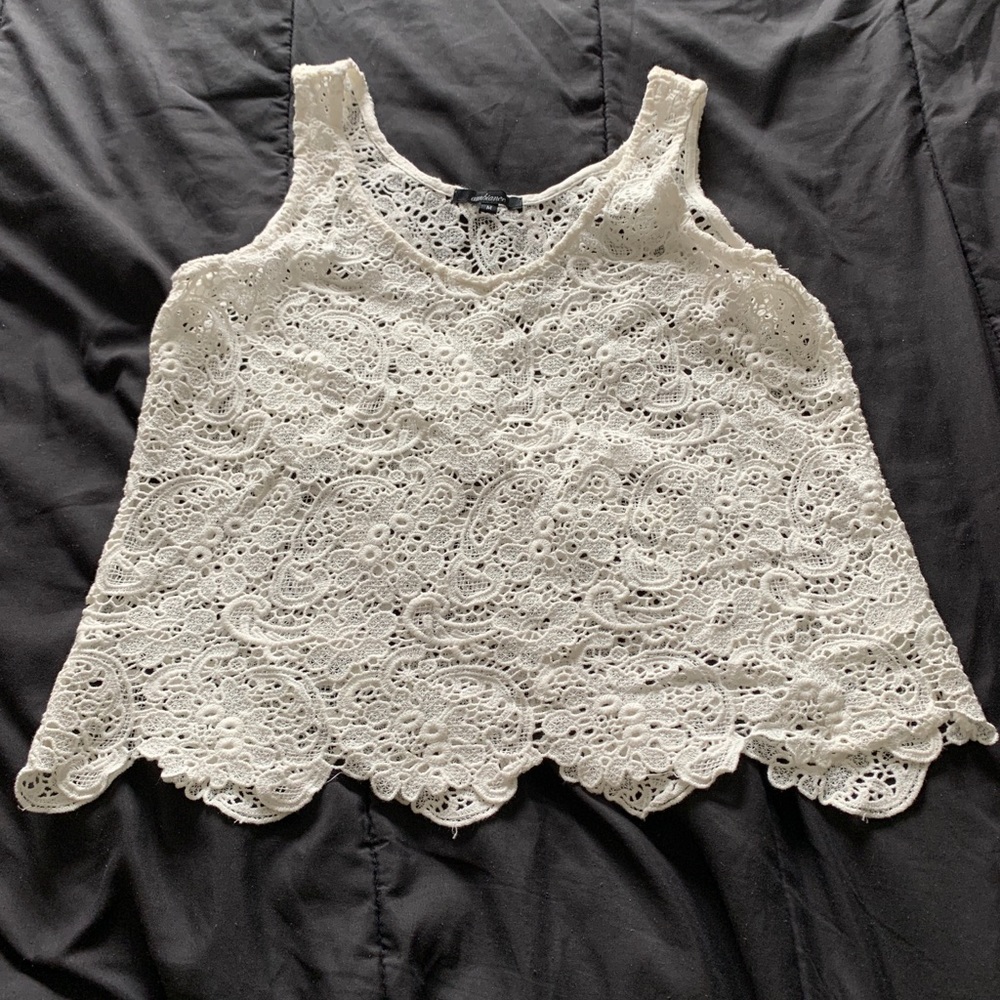 Ivory Crochet Lace Patterned Tank Top